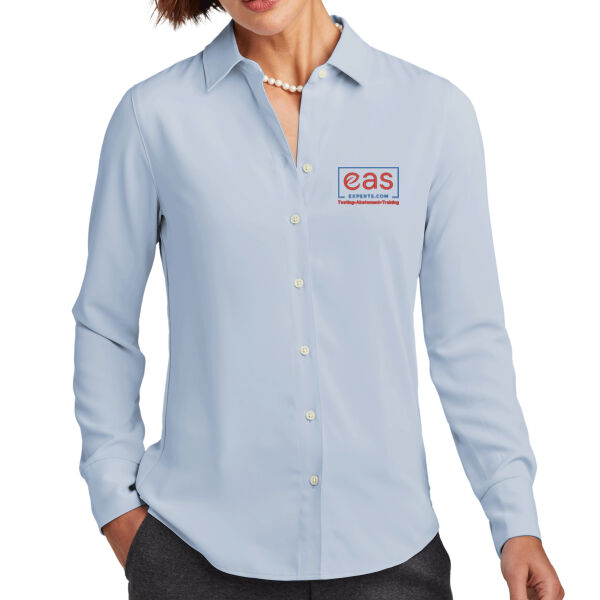 EASE Embroidered Crest - Women's Full Button Satin Blouse Thumbnail