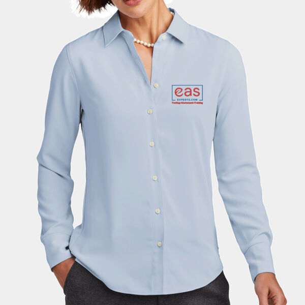 EASE Embroidered Crest - Women's Full Button Satin Blouse Thumbnail